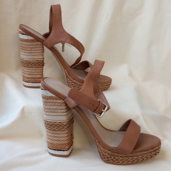 Aldo Raffia Stacked Heel Strappy Platform Sandals - Picture 5 of 10